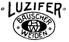 Grafische Markenabbildung mit dem Schriftzug Luzifer über dem ovalen Bauscher-Weiden-Zeichen.