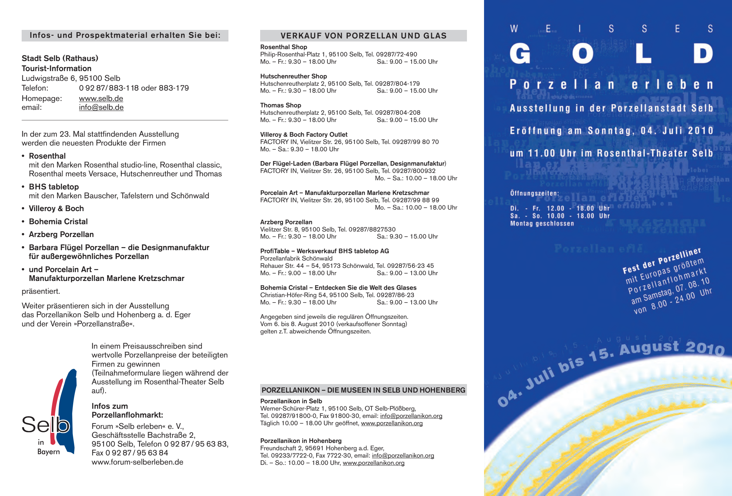 Vollständige Außenseite des Ausstellungsflyers Weißes Gold 2010 mit Titel, Zeitraum und Teilnehmern.